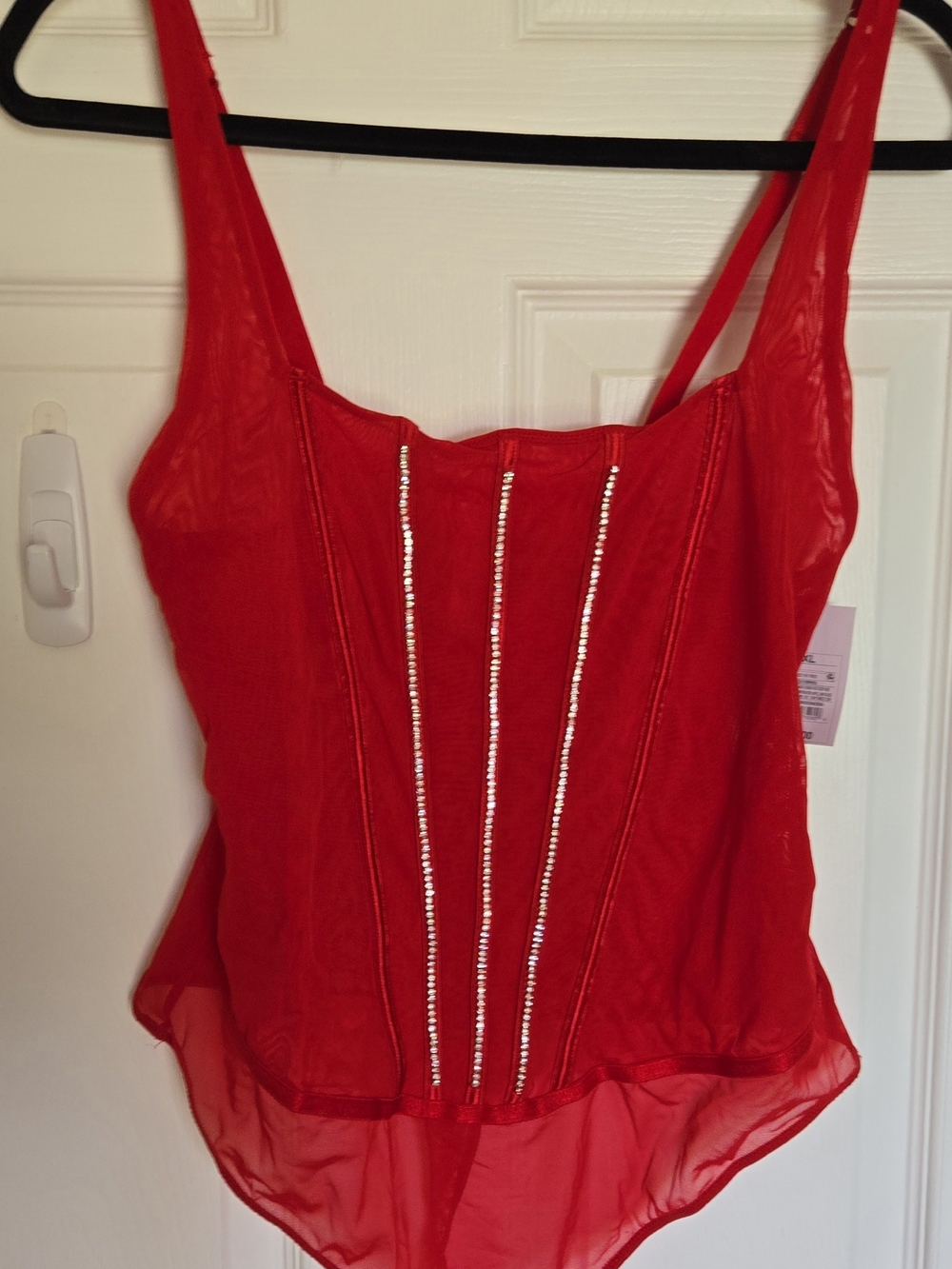 Auden Red Rhinestone-Strip Bodysuit Bandeau